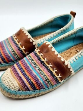 The Sak Multicolor Stripe Espadrille Moccasins - Turquoise & Brown